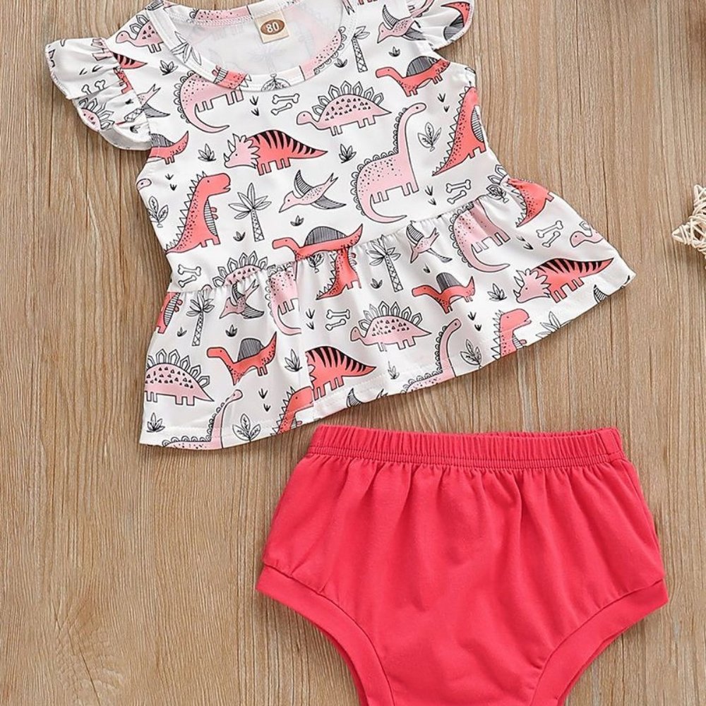 BABY GIRL DINOSAUR SHORT FLUTTER SLEEVE DRESS